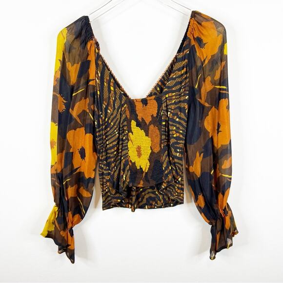 Anthropologie Conditions Apply Abstract Long Puff Sleeve Top XS - Picture 3 of 7